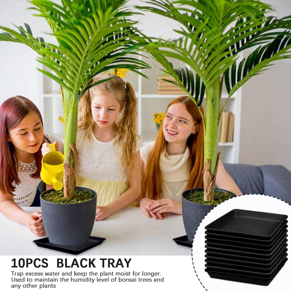 10Pcs Square Plant Pot Saucer 11 Inches Thick Plastic Flower Pot Bottom Seat Flower Pot Tray Drip Tray for Garden Potted Water Drips and Soil（Black）