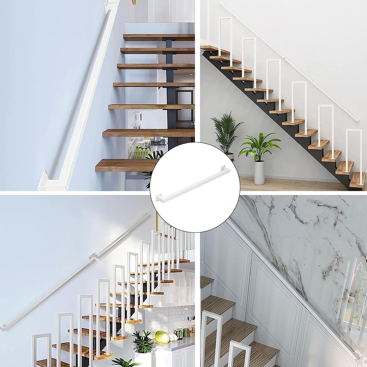 Handrail for Stairs, White Square Stair Railing Support Kit Wall Mount Staircase Bannister Hand Rails Non-Slip Grab Bar Indoor Outdoor Loft Steps (Size : 6 FT)