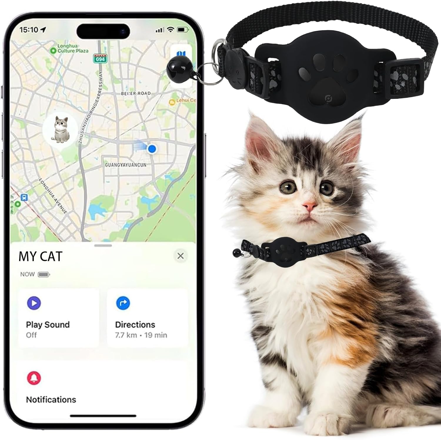 Cat Tracker GPS Collar for Cats Electronic Pet Locator Waterproof Compatible with Apple Find My No Monthly Fee Ideal for Small to Large Cats Advanced Tracking Solution Smart Collar for Pet Safety