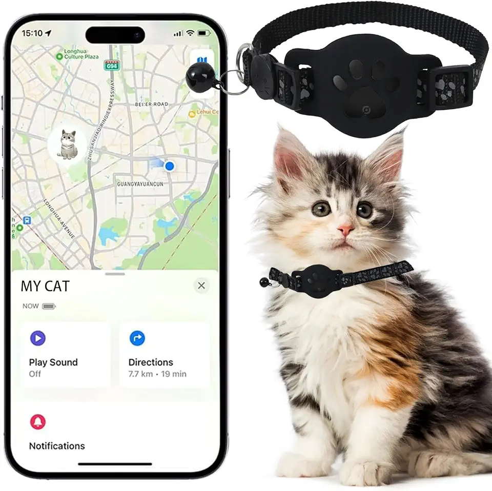 Coleira GPS Rastreador de Gatos, Localizador Eletrônico de Animais de Estimação, À Prova D'Água, Compatível com Apple Find My, Sem Taxa Mensal, Ideal para Gatos Pequenos a Grandes, Solução