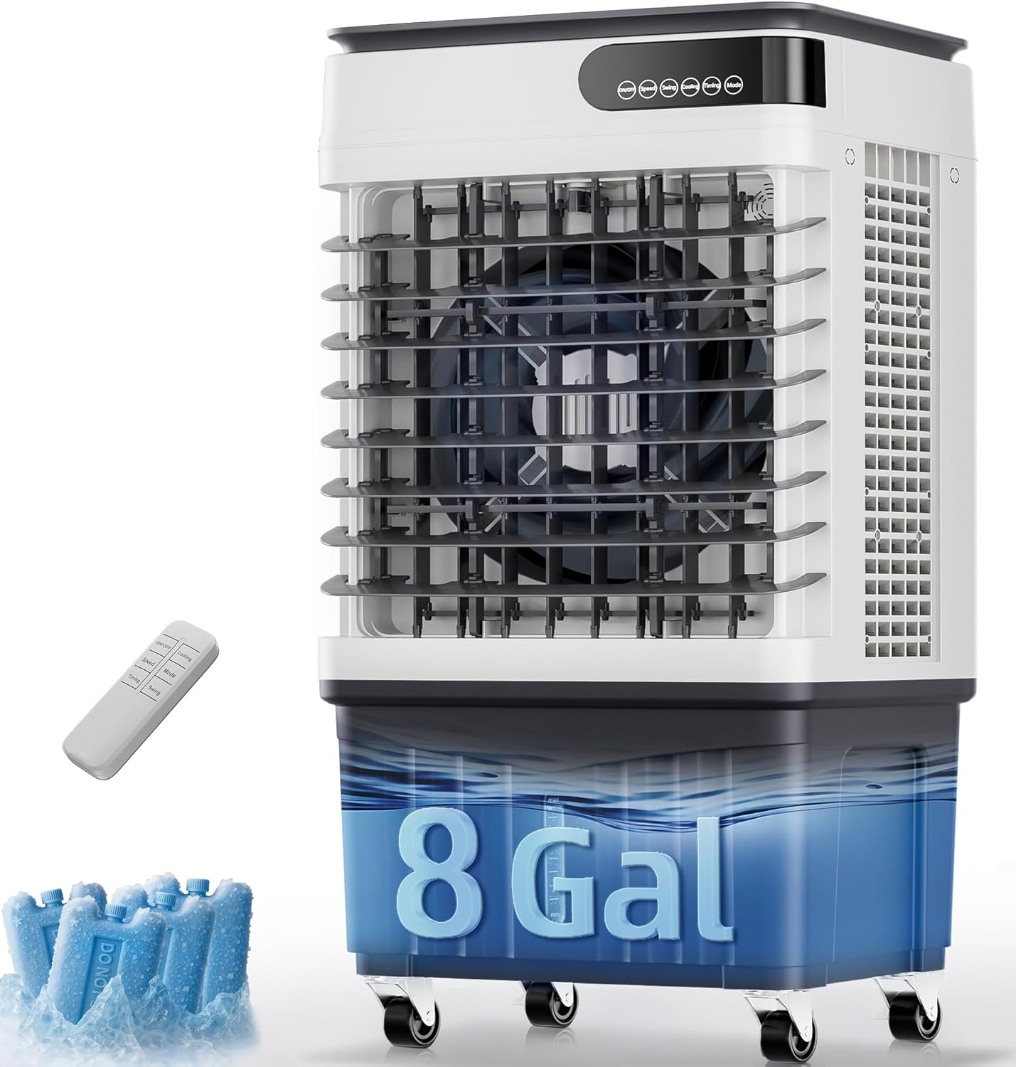 MEPTY 2500CFM Swamp Cooler Air Conditioner, 3-IN-1 Evaporative Air Cooler with 8Gal Tank, 120°Oscillation, 12H Timer, Remote Control, 3 Speeds, Outdoor Cooling Fan for Patio, Garage, Porch,Indoor Use