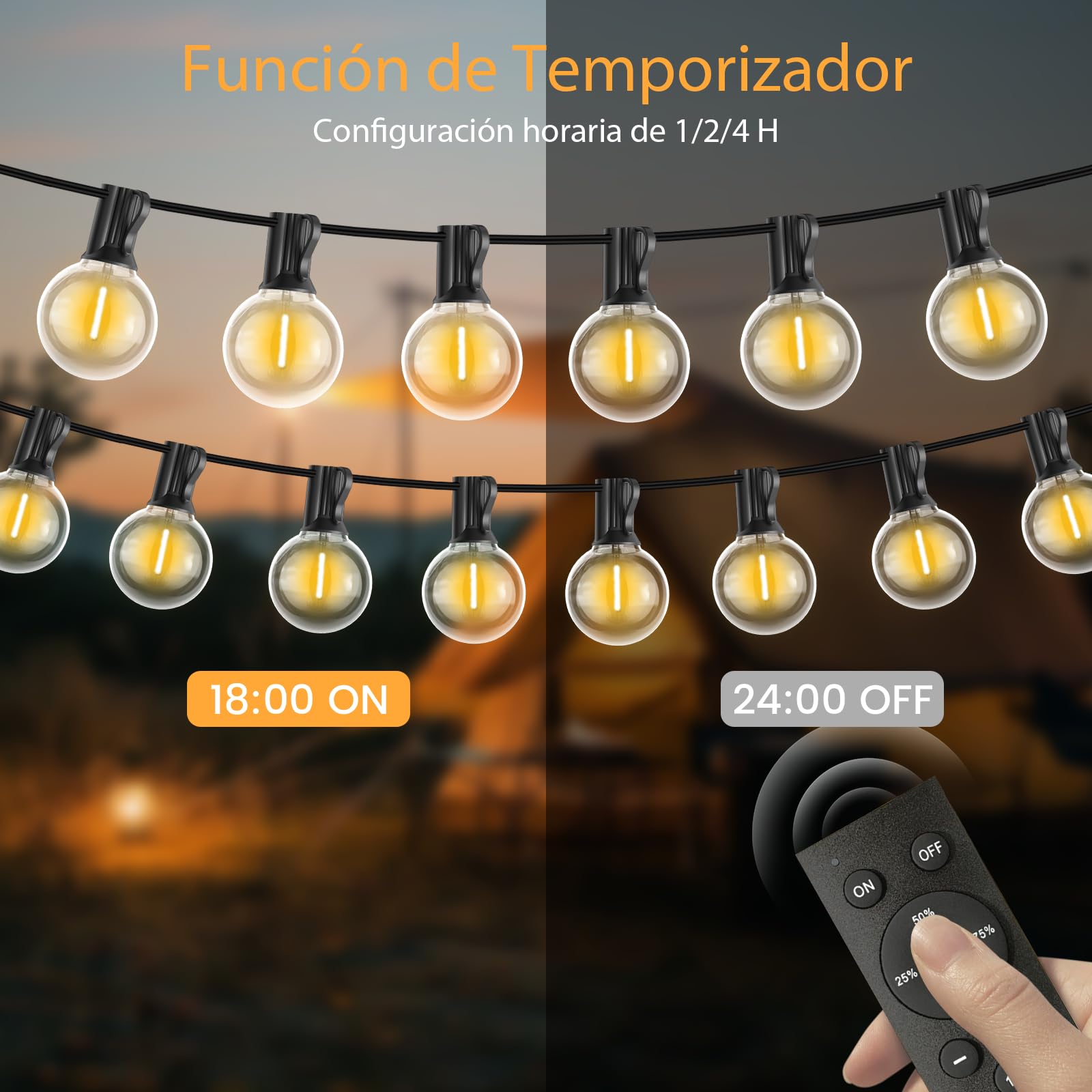 Guirnalda Luces Exterior G40 30M,24V con Mando a Distancia,Regulable,Temporizador,50 Bombillas Irrompibles,Iluminación Impermeable para Patio,Jardín,Balcón y Gazebo