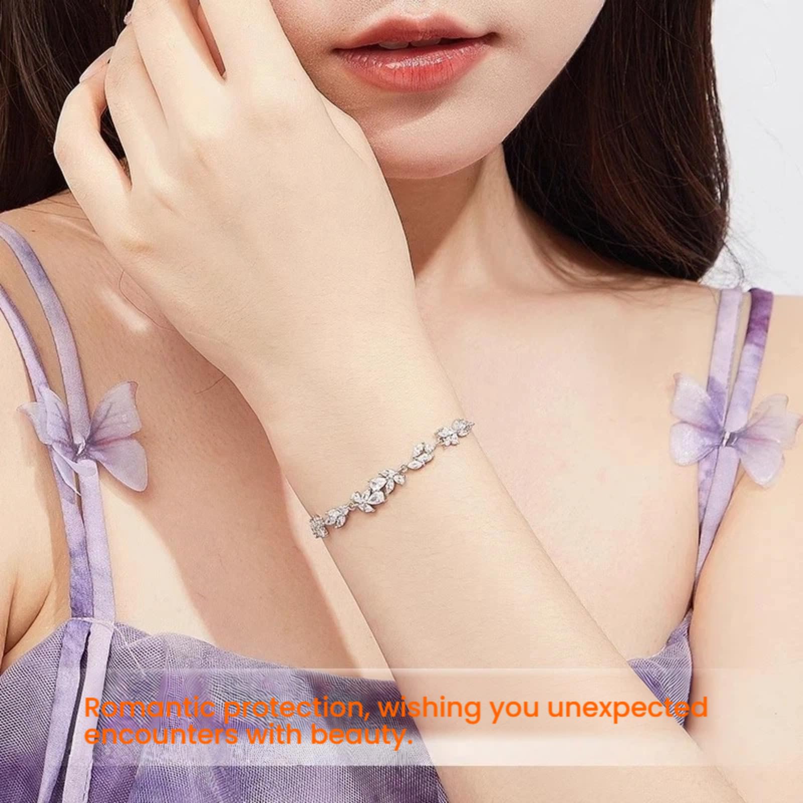 Pulsera de plata de ley S925 con flores de glicina, circonita cúbica, ajustable, delicada pulsera floral, hipoalergénica, elegante, regalo para mujer