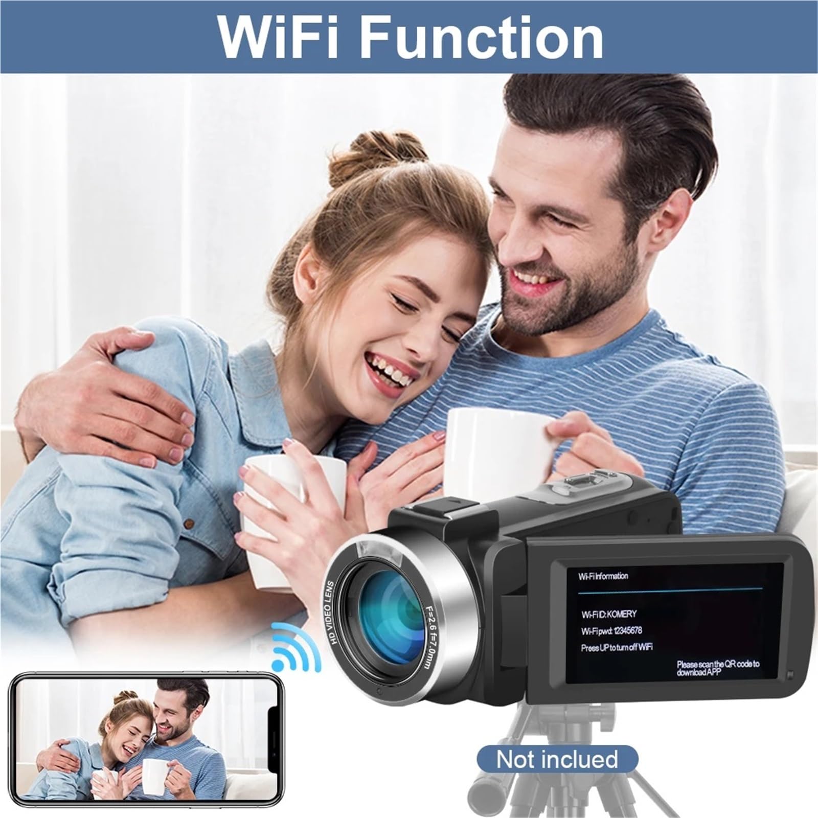 Fotocamere digitali 4K, videocamera professionale for Vlog WiFi Fotocamera 48MP con zoom digitale 18X Webcam Leggero(No TF Card,B)