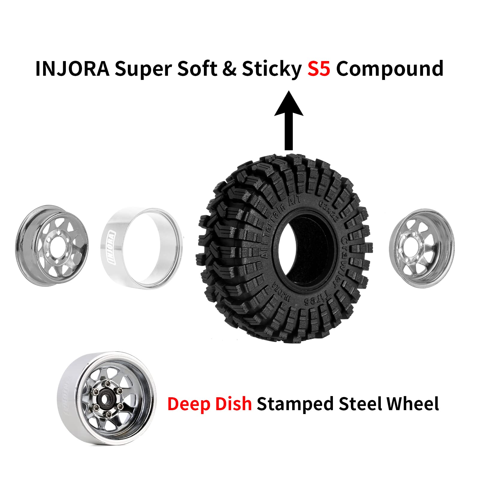 Amazon | INJORA 1.0 ビードロックホイールタイヤセット -3.78mm