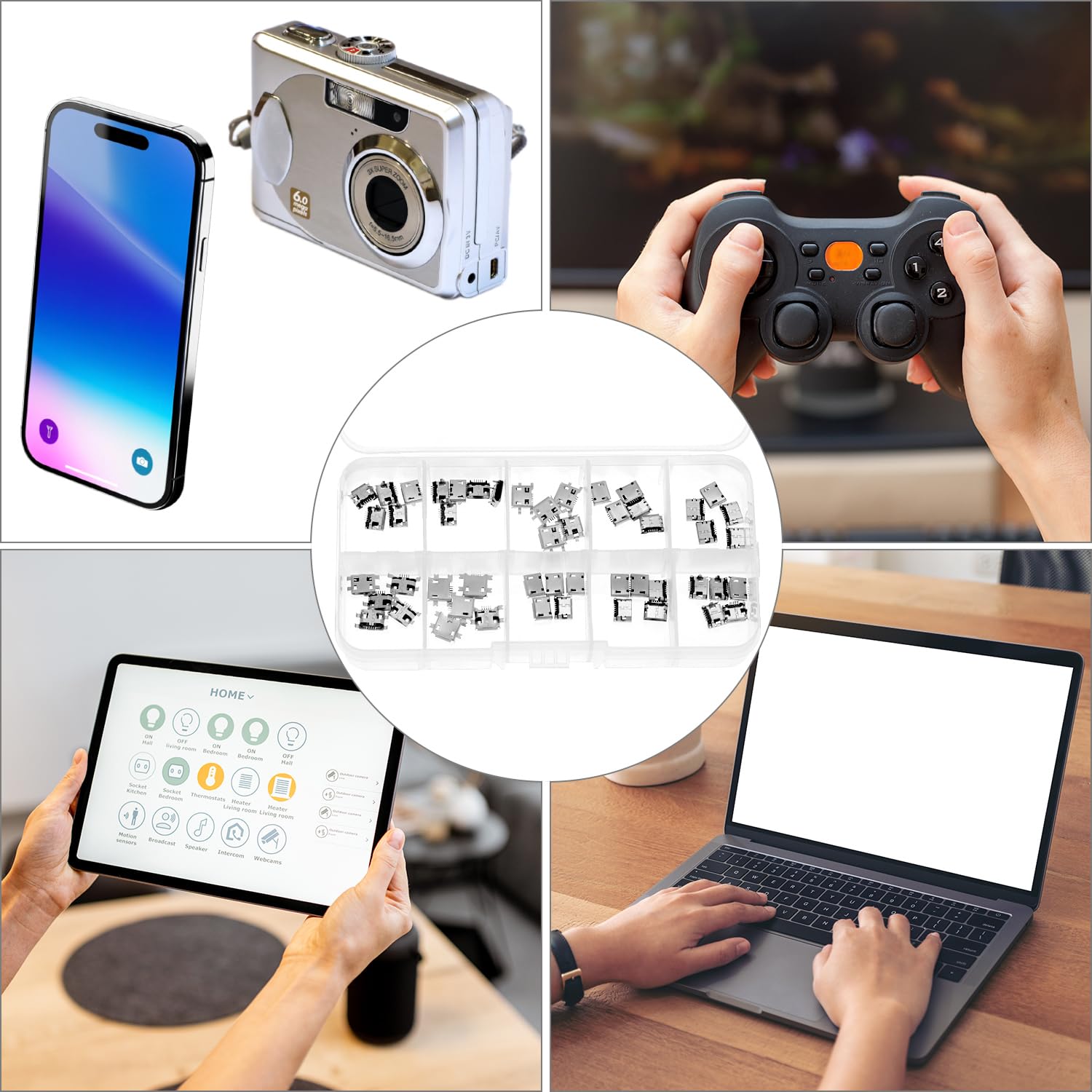 QWORK® 50 sztuk gniazdo Micro USB 5-pinowe, 10 modeli złącza USB do lutowania, do produktów informacyjnych i komunikacyjnych