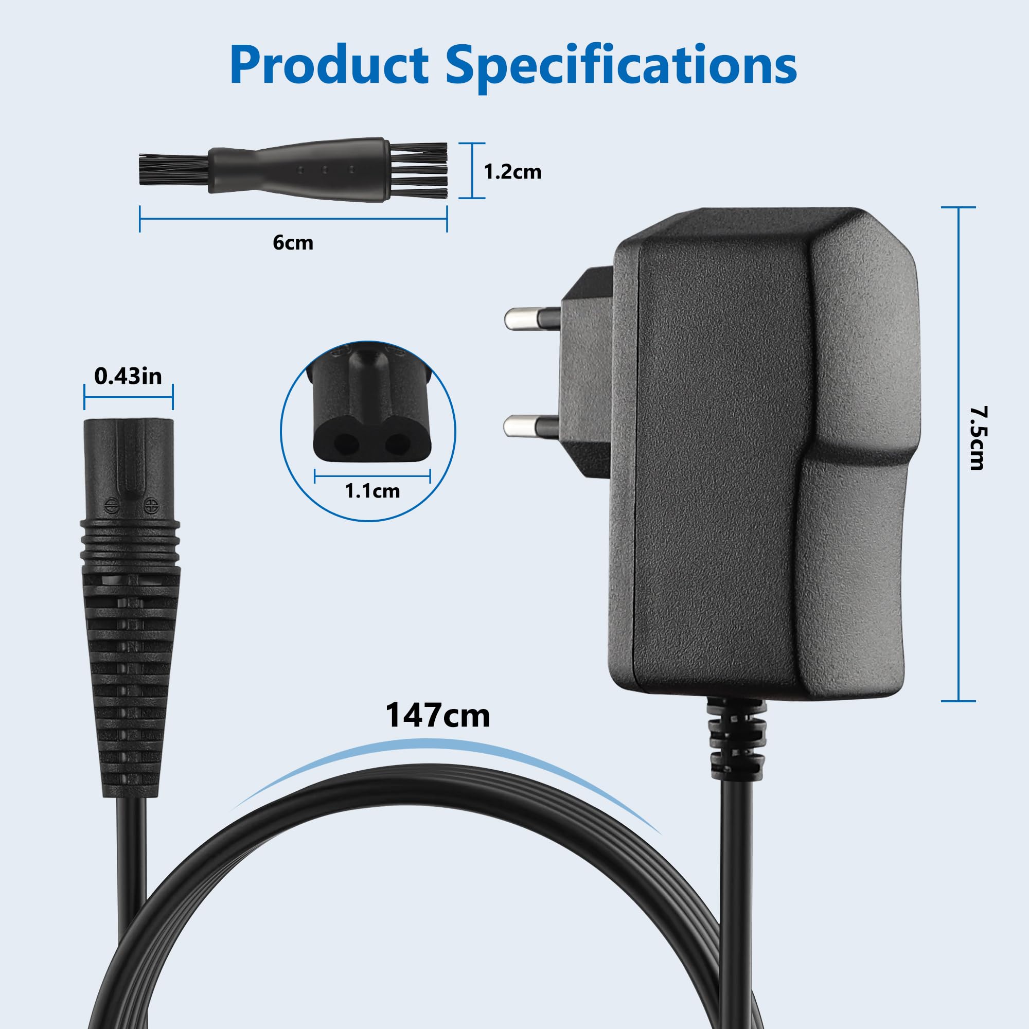 Adaptateur Secteur Pour Rasoir Braun Série 7 (7840s, 7842s, 7850cc, Etc.) - 12V/0,4A - Câble 140 Cm - Neuf Vhbw