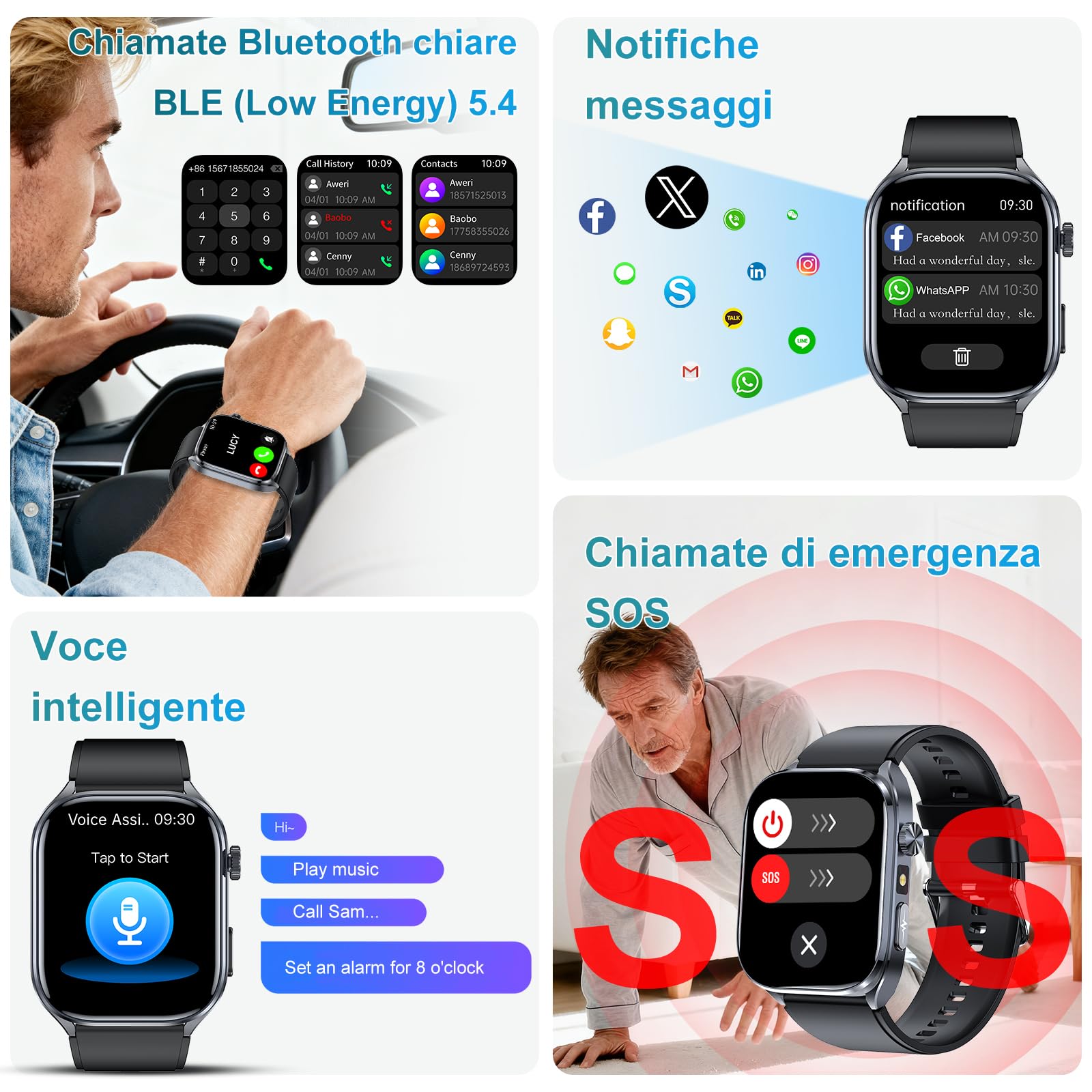 2026 AI GPT Smartwatch ECG uomo donna 2"Orologio con Q&A Assistente AI | Pressione Sanguigna,HRV,SpO2,Sonno,Cardiofrequenzimetro,BMI,IP68+Drenaggio Acqua,150+Sportive,Torcia,Telefono,SOS,per anziano