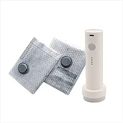 Pacote com 2 sacos de armazenamento a vácuo com bomba de ar recarregável, economia de espaço para viagens de roupas e roupas, bolsas de compressão tamanho bagagem de mão (creme)