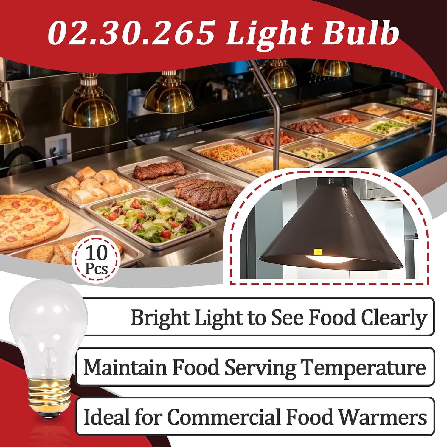 10 PCS 02.30.265 40W Heat Lamp Bulbs Compatible with Hatco Food Warmer image 2