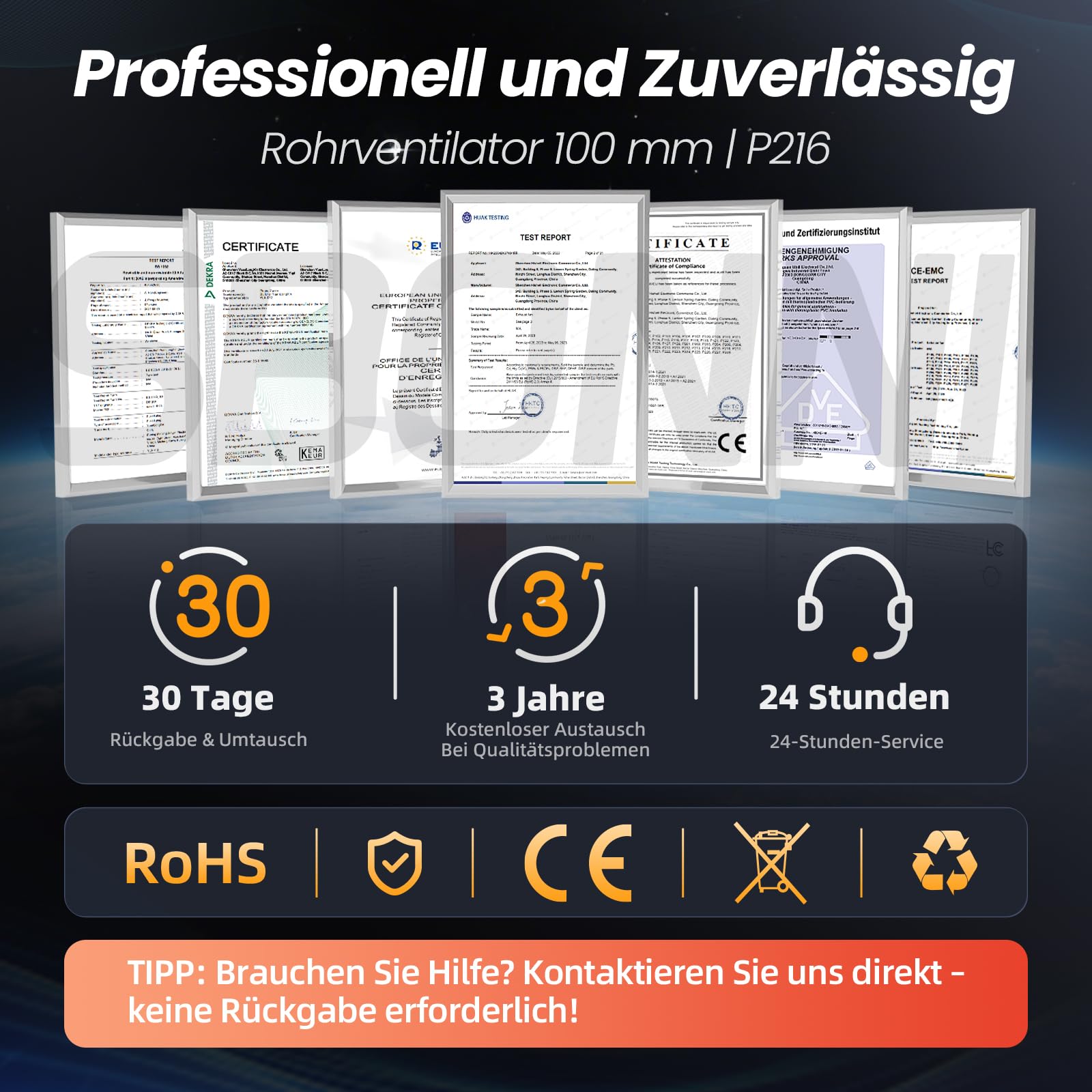 Rohrventilator 100mm – Bidirektionaler Ventilator, 6-Stufen Lüfter, 433 MHz Fernbedienung, Inline Abluftventilator, Leise Rohrlüfter Grow-Zelte Gewächshaus Badzimmer Keller Garage Küche Bad