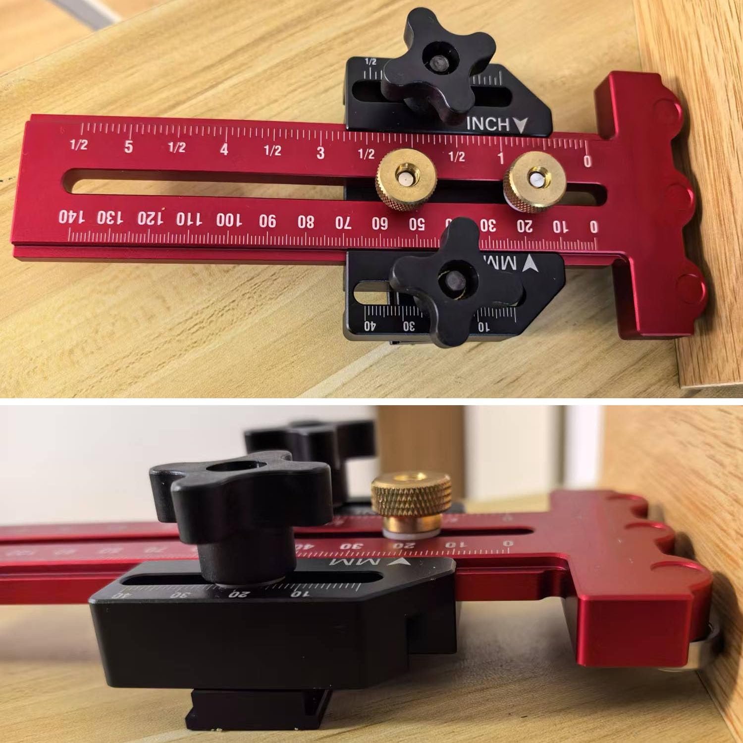 Thin Rip Jig Table Saw Jig Guide,Making Repetitive Narrow Strip Cuts 3 Pulleys Woodworking Tools, Fits for 3/8" X 3/4" T Slot,with Table Saw Band Saw Router Table (RED)