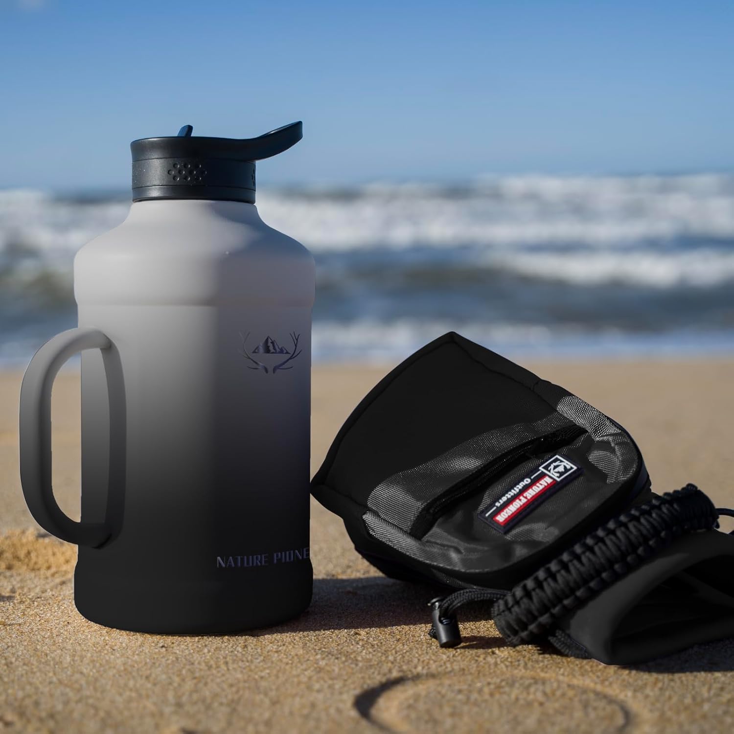 NATURE PIONEOR 64oz Insulated Water Bottle with Handle,Stainless Steel Half Gallon Water Bottle with Straw,Metal Large Tumbler Jug with Holder Carrier,Keep Cold Hot, Black - Image 6