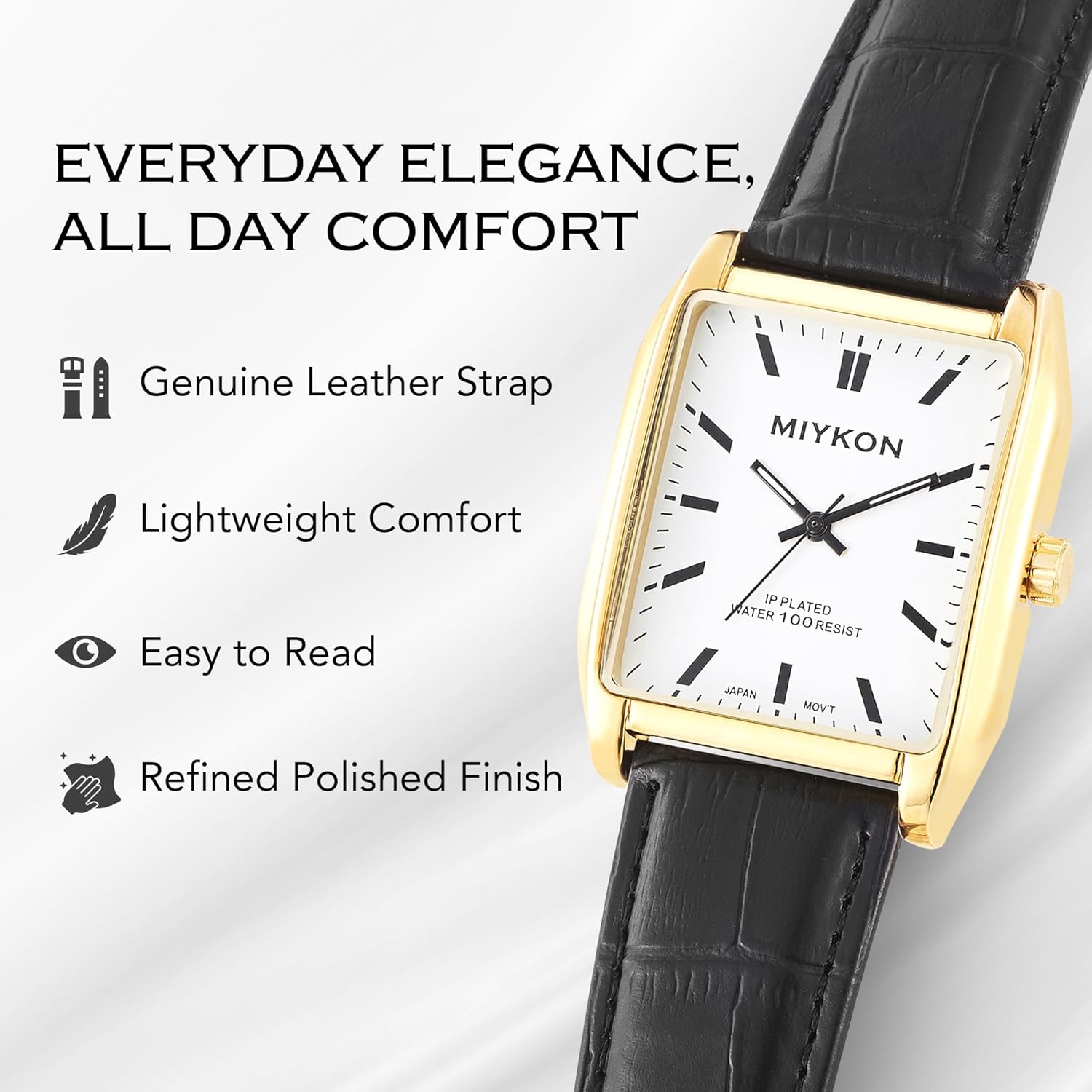 Miykon Vintage Watches for Men – Classic Tank Square Analog Watch with Genuine Leather Wrist Strap, Mens Dress Watches – Japanese Quartz, Waterproof to 100ft - Image 7