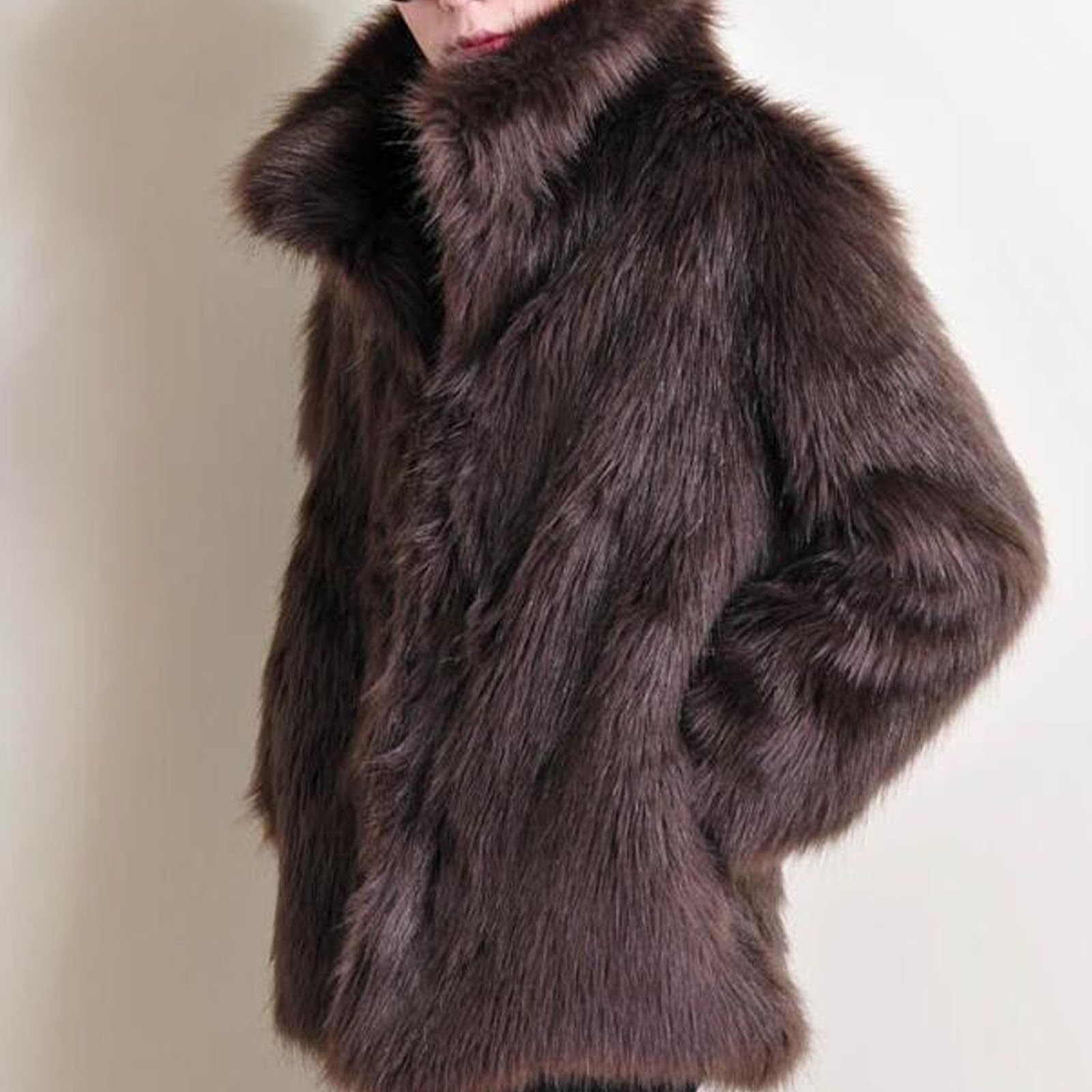Cappotto da Uomo In Pelliccia Sintetica Giacca Invernale a Maniche Lunghe Con Cerniera Girocollo Caldo Cardigan Con Tasca