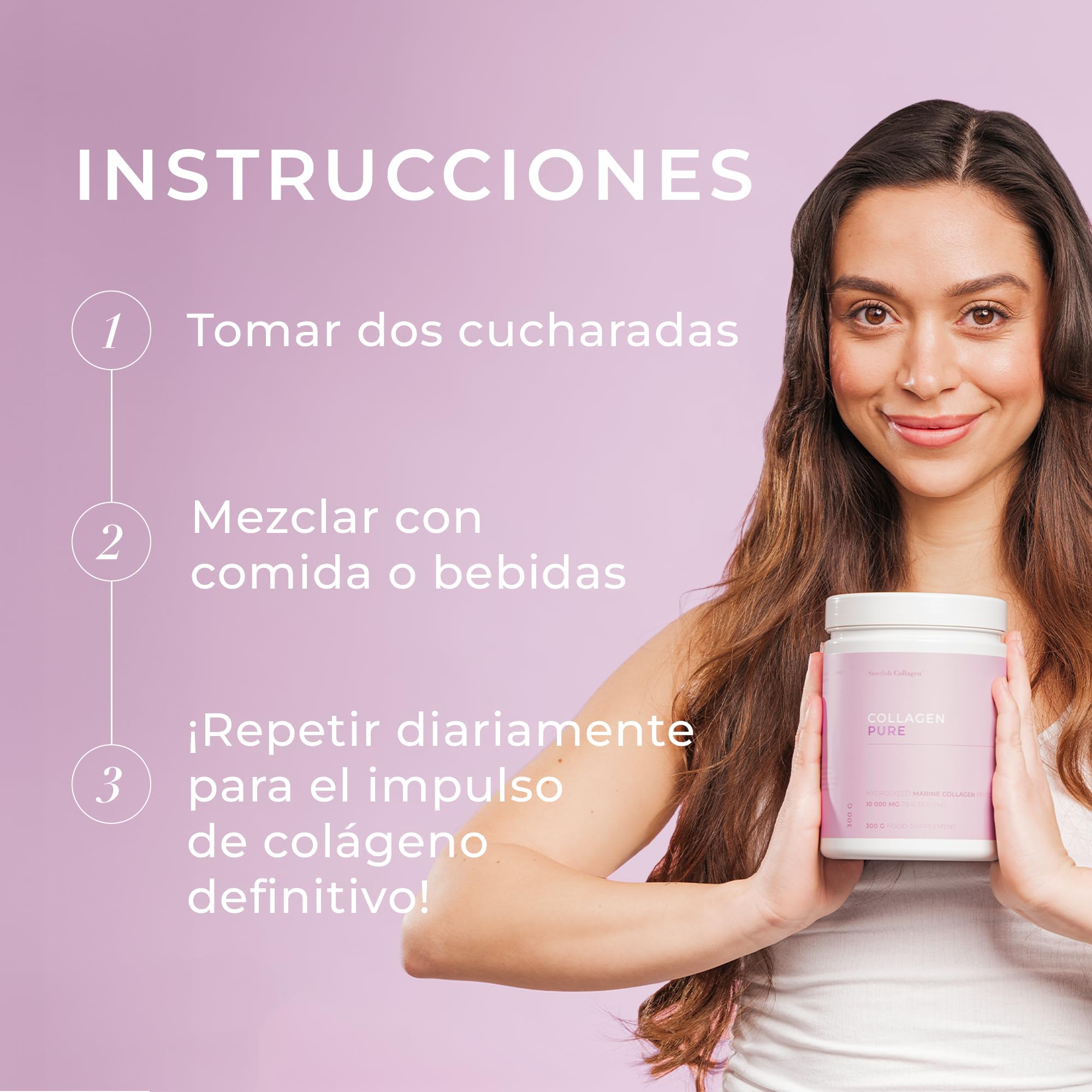 Swedish Collagen - Colágeno Marino Hidrolizado 10.000 mg - Suplemento en Polvo - 2 x 300 g (600 g en Total), Suministro para 60 días | Péptido Puro para Cabello, Piel, Uñas y Articulaciones 100%