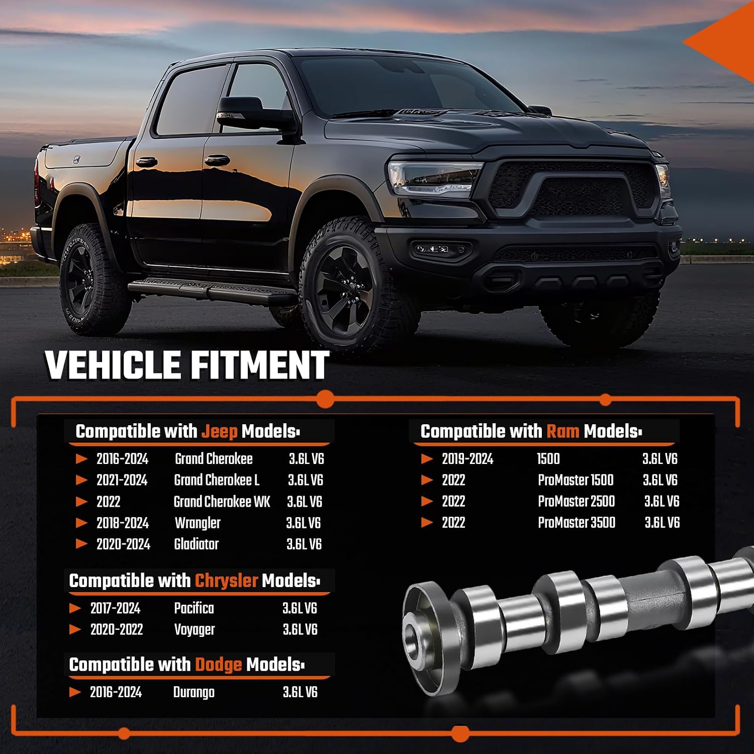 5048029AD 3.6L Left Side Exhaust Camshaft Fit for Chrysler, Fit for Dodge, Fit for Jeep Wrangler Grand Cherokee, Fit for Ram 1500 3.6L V6 2016-2024,Replace 5048029AA 5048029AB 5048029AC 05048029AD