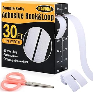 Navona 30Ft x 1 Inch Hook and Loop Strips with Adhesive – 2 Rolls Heavy Duty Hook and Loop Tape with Backing for Home, Office, School, and Crafting Projects, White