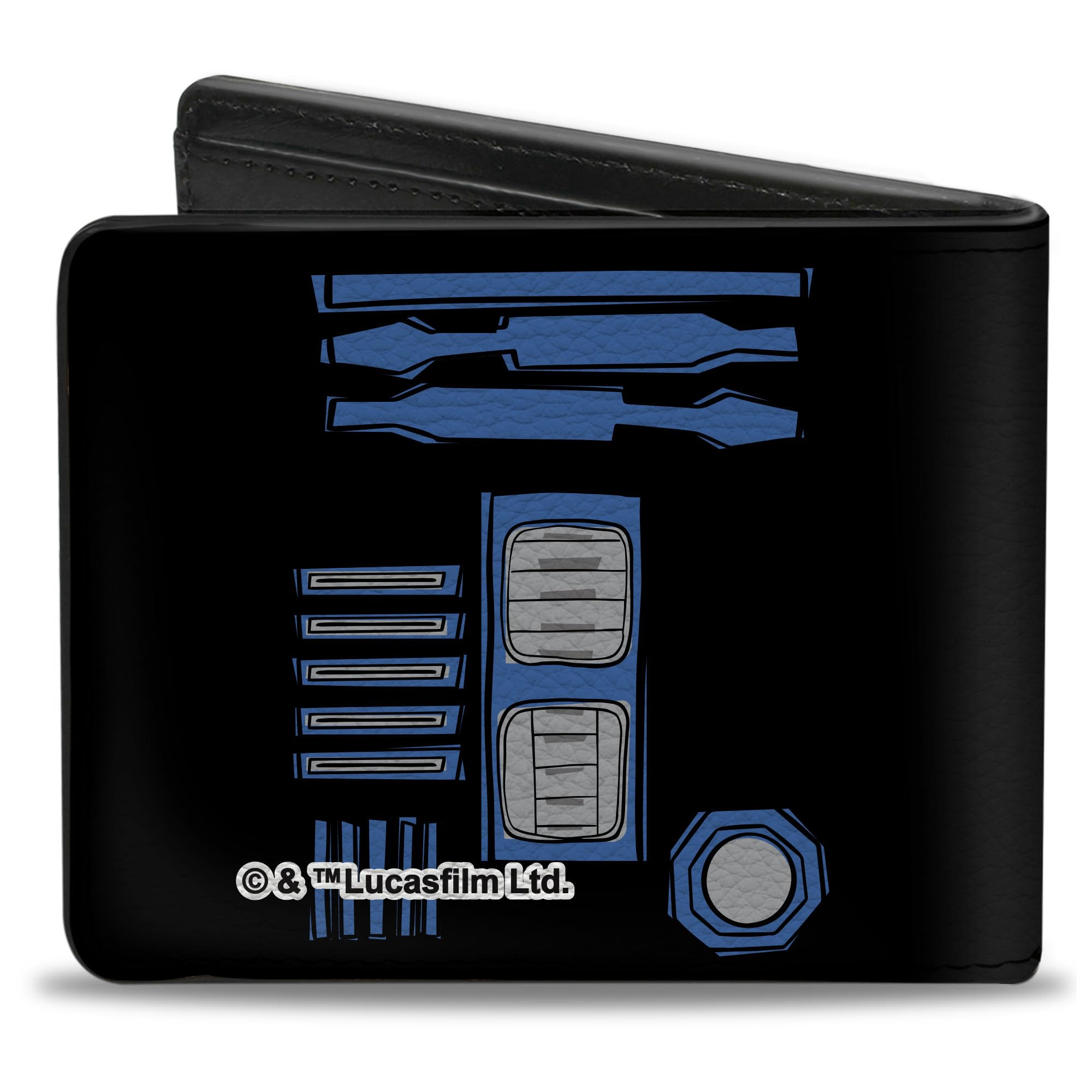 Buckle-Down Men's Wallet, Bifold, Star Wars R2-D2 Head Parts White Black Blue Gray Red, Vegan Leather, 4.0
