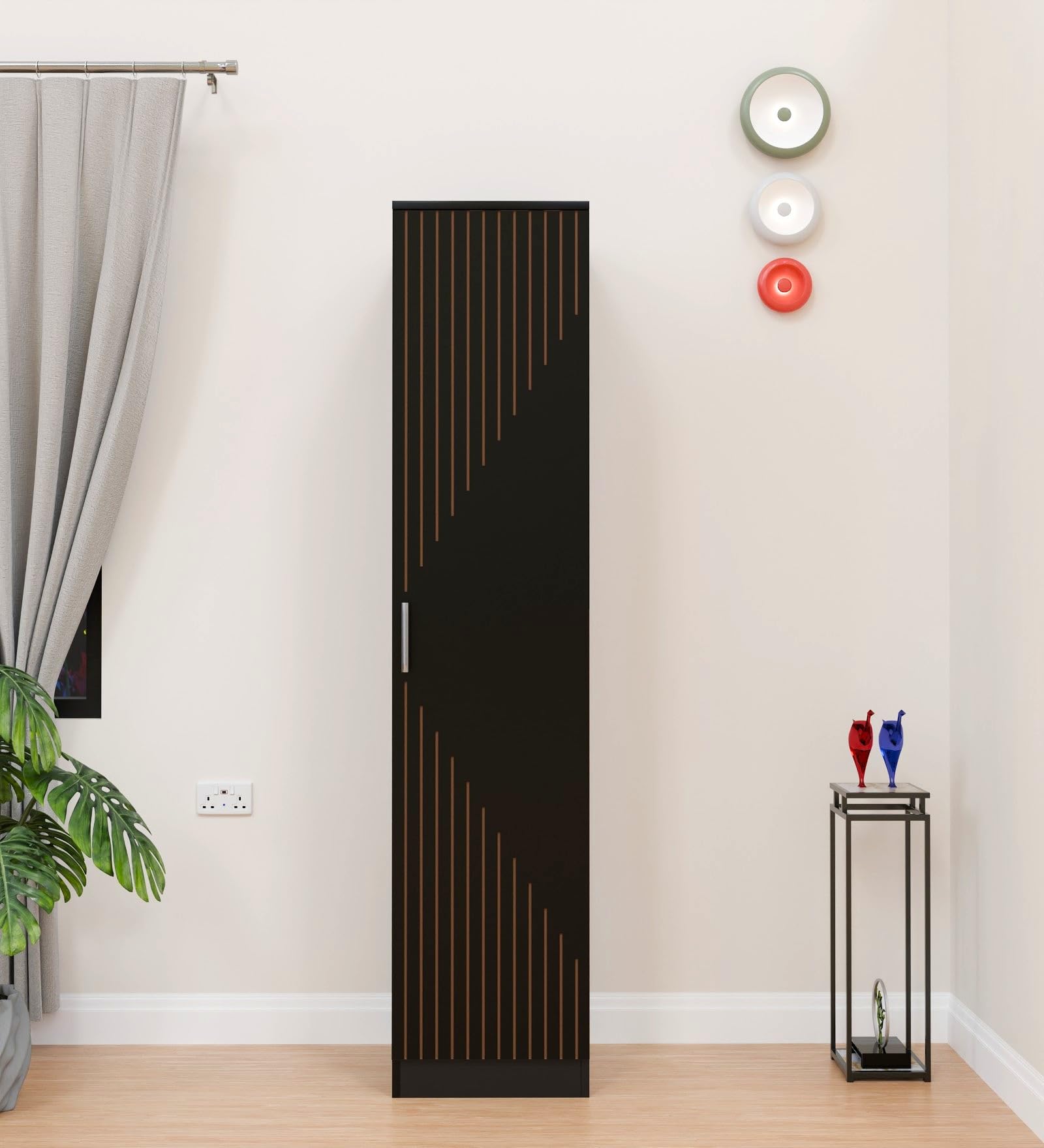 Spyder Craft Fraser Single Door Engineering Woo Wardrobe for Clothes| Stylish Cupboard for Bedroom| Multi Utility Design with Handles| Engineered Wood- (Black) 1 Year Warranty