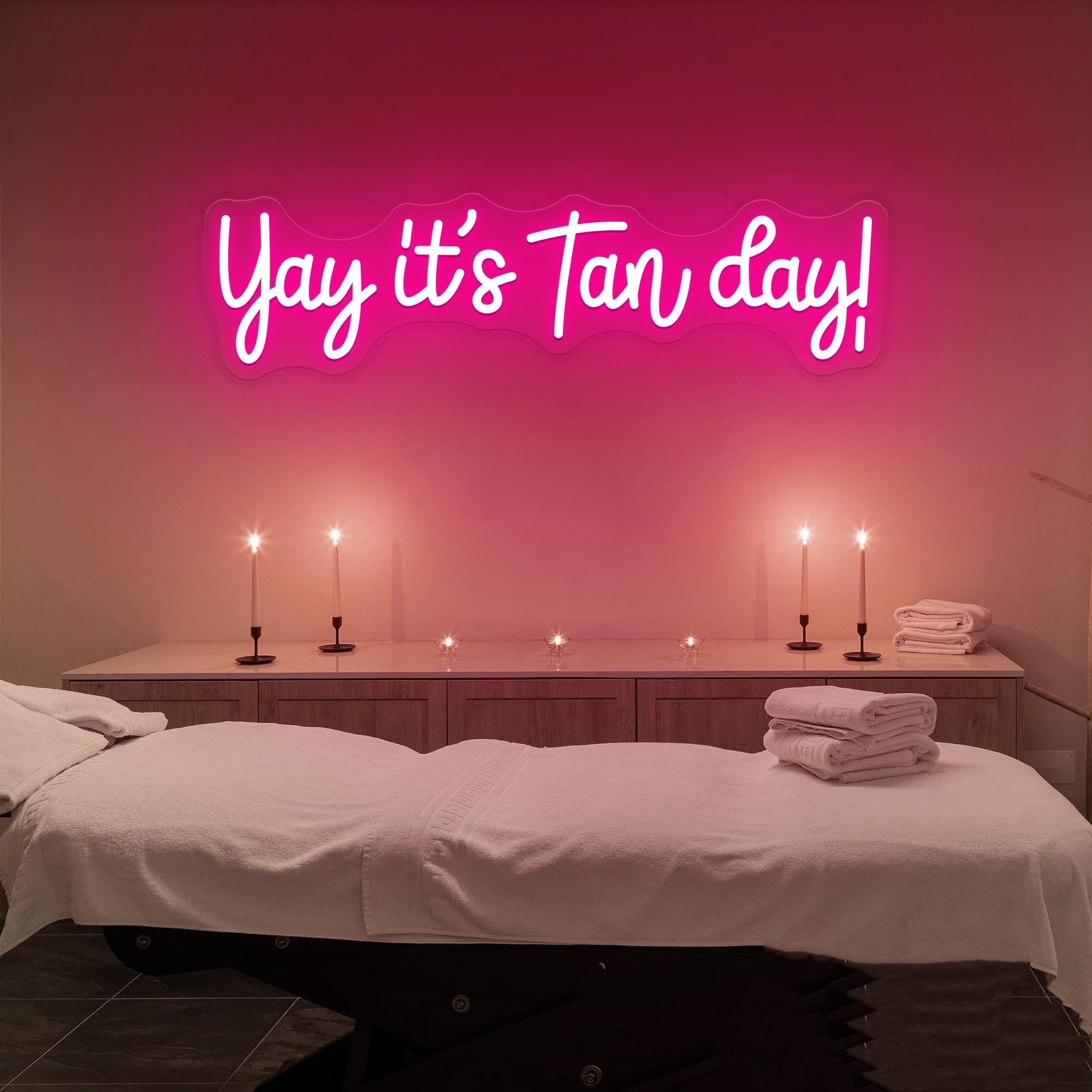 Insegna al Neon Insegna Al Neon Yay It's Tan Day | Luce LED Dimmerabile Per Salone Di Abbronzatura Beauty Spa Studio Decorazione 51cmx15cm(Rose red)