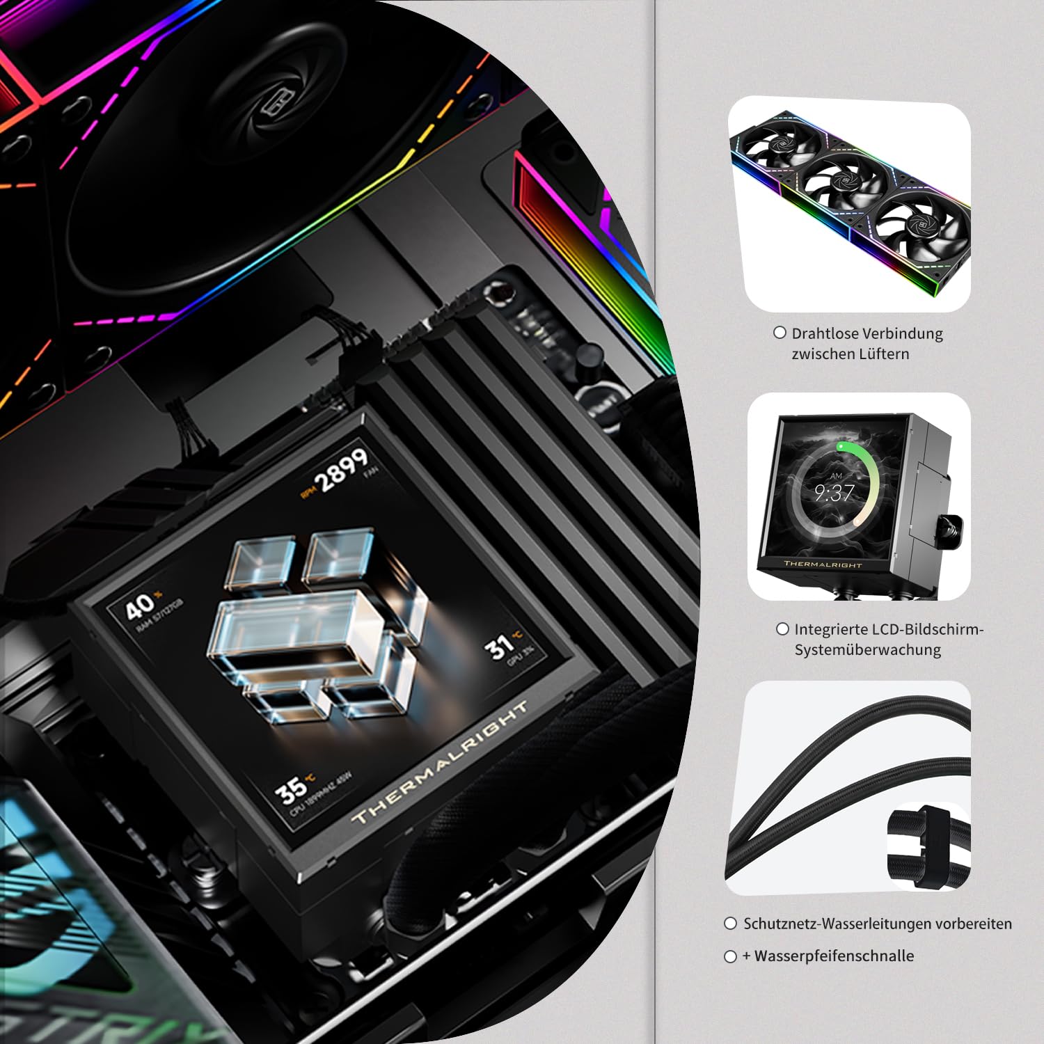 TR-Thermalright Peerless Vision 360 ARGB - Enfriador de CPU líquido (pantalla LCD IPS de 3,95", resolución 480 x 480, magnético, 360 mm, para AM4/AM5, LGA1851/1700/115x)