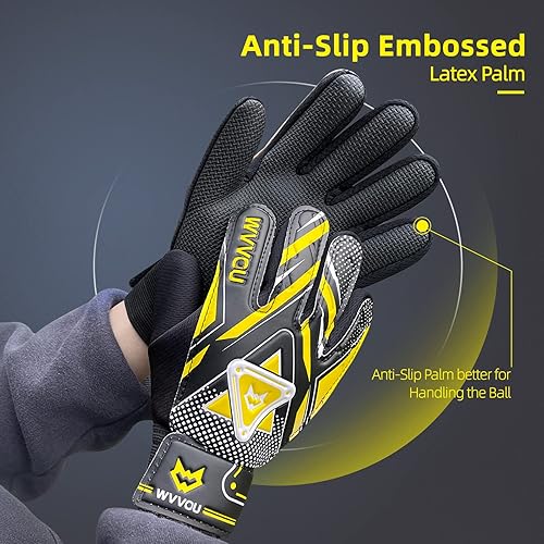 Miniatura 3 de WVVOU Guantes de portero para niños y jóvenes, guantes de portero de fútbol con doble protección, guantes de fútbol antideslizantes, súper agarre