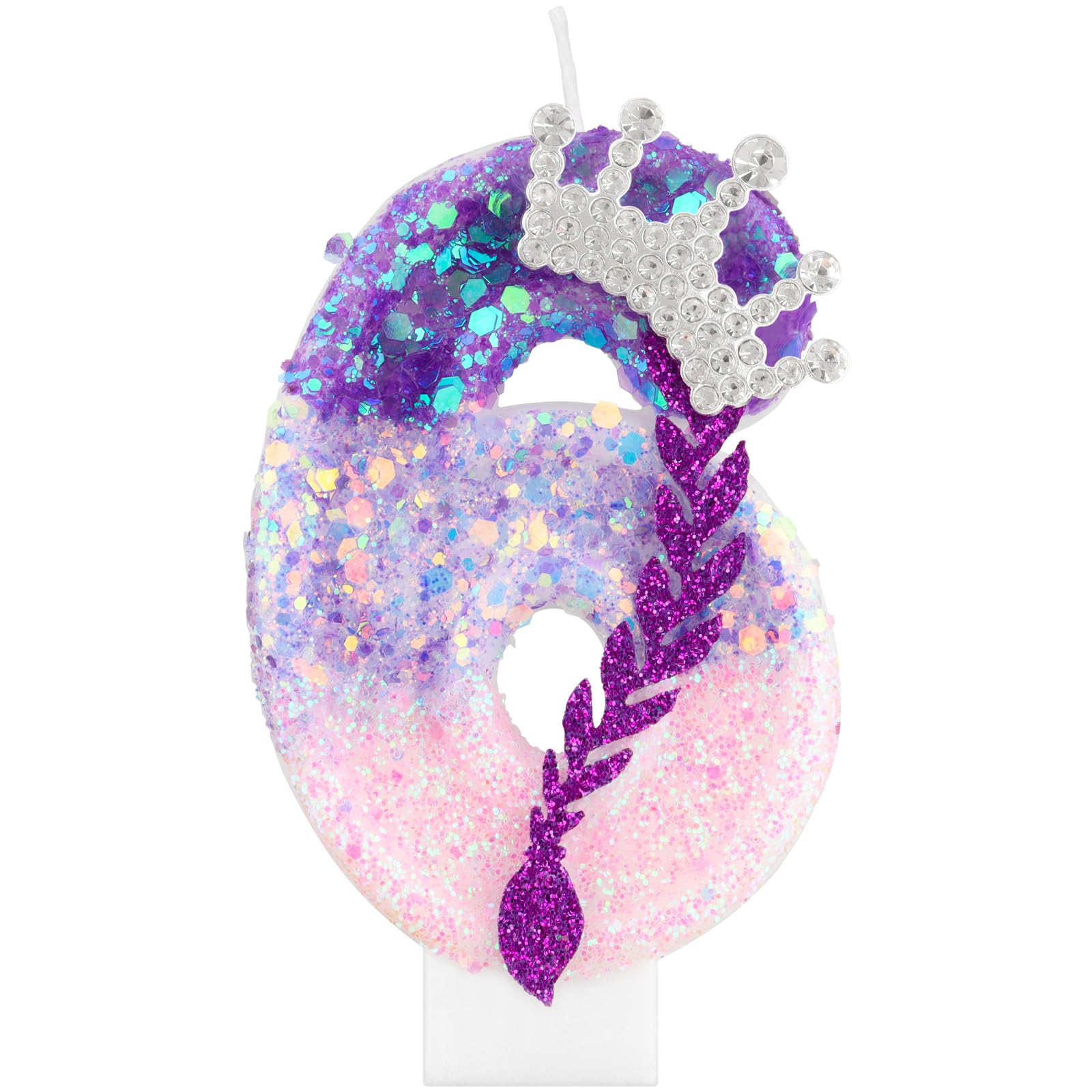 Kpop Birthday Candles,Purple Pink Number 6 Candle for Cake,Girls 6th Birtdhay Decorations,Glittering Crown Cake Toppers with Sequins for K pop Theme Party Supplies,Anniversaries and Celebrations