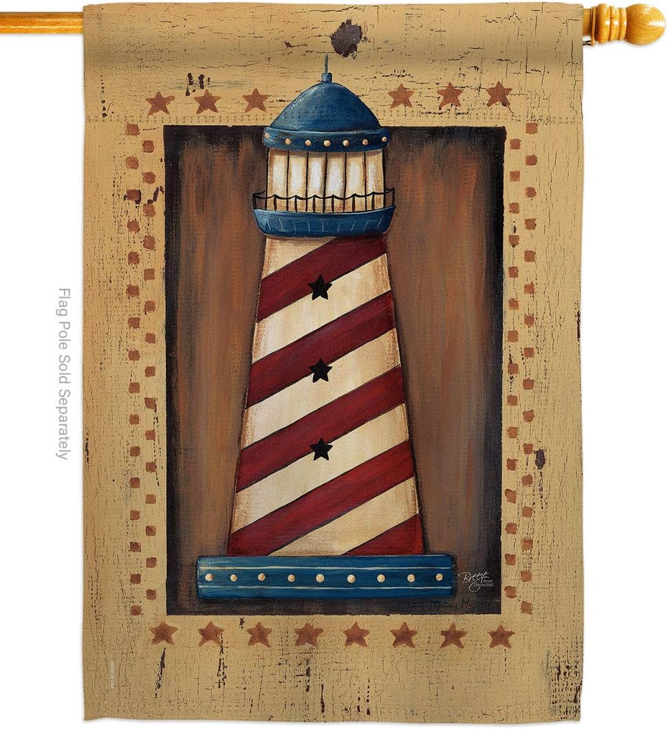 Patriotic Lighthouse House Flag Coastal Nautical Anchor Sailor Sea Shells Outdoor Summer Ocean Small Decorative Gift Yard Banner Made In USA 28 X 40