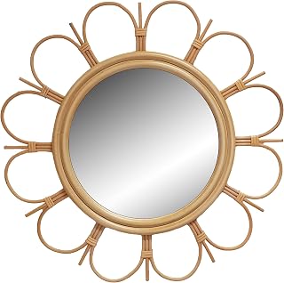 LIVDUCOT 27" Handmade Boho Farmhouse Rattan Round Wall Mirror for Entryway, Living Room, Bathroom