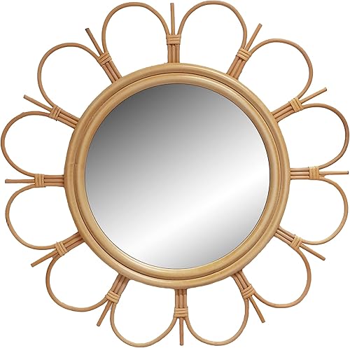 LIVDUCOT Espejo de ratán grande hecho a mano de 27 pulgadas para decoración de pared, espejo redondo bohemio de entrada para decoración de sala de