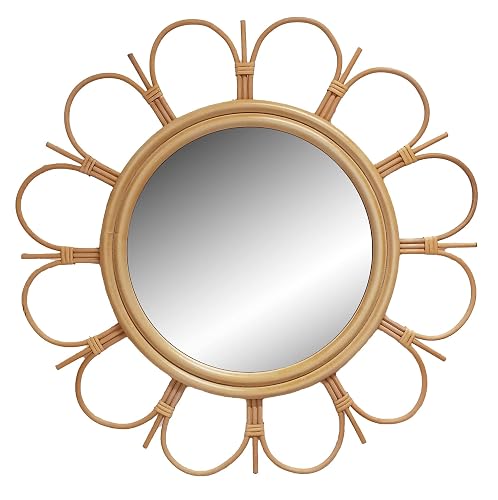 LIVDUCOT 27" Handmade Farmhouse Large Rattan Round Mirror for Entryway,