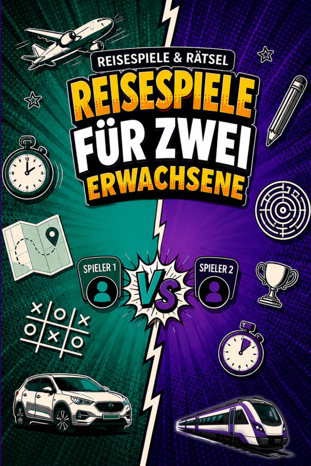 Reisespiele für Zwei Erwachsene: 1-gegen-1-Reiseduell als Stift-&-Papier-Rätselbuch – für Urlaub, Reisen und entspannte Spielpausen in Flugzeug, Auto oder Zug.
