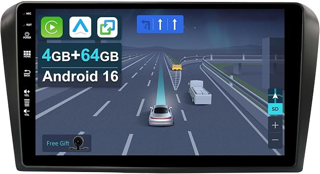 [4+64G] Android 16 Car Stereo Radio for Mazda 3 2004-2012-IPS 9 Inch 2 Din Head Unit with Carplay | Android Auto | Mirror Link | GPS Navigation Navi | Bluetooth | Camera