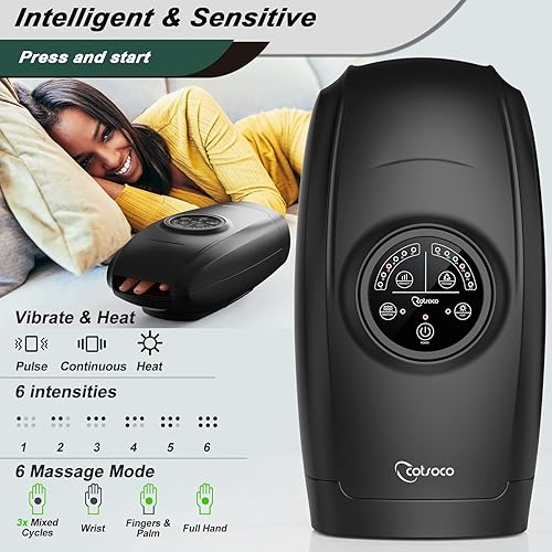 Miniatura 4 de cotsoco Masajeador de manos eléctrico  Masajeador de manos inalámbrico para artritis y túnel carpiano, terapia de mano de 6 niveles con calor y