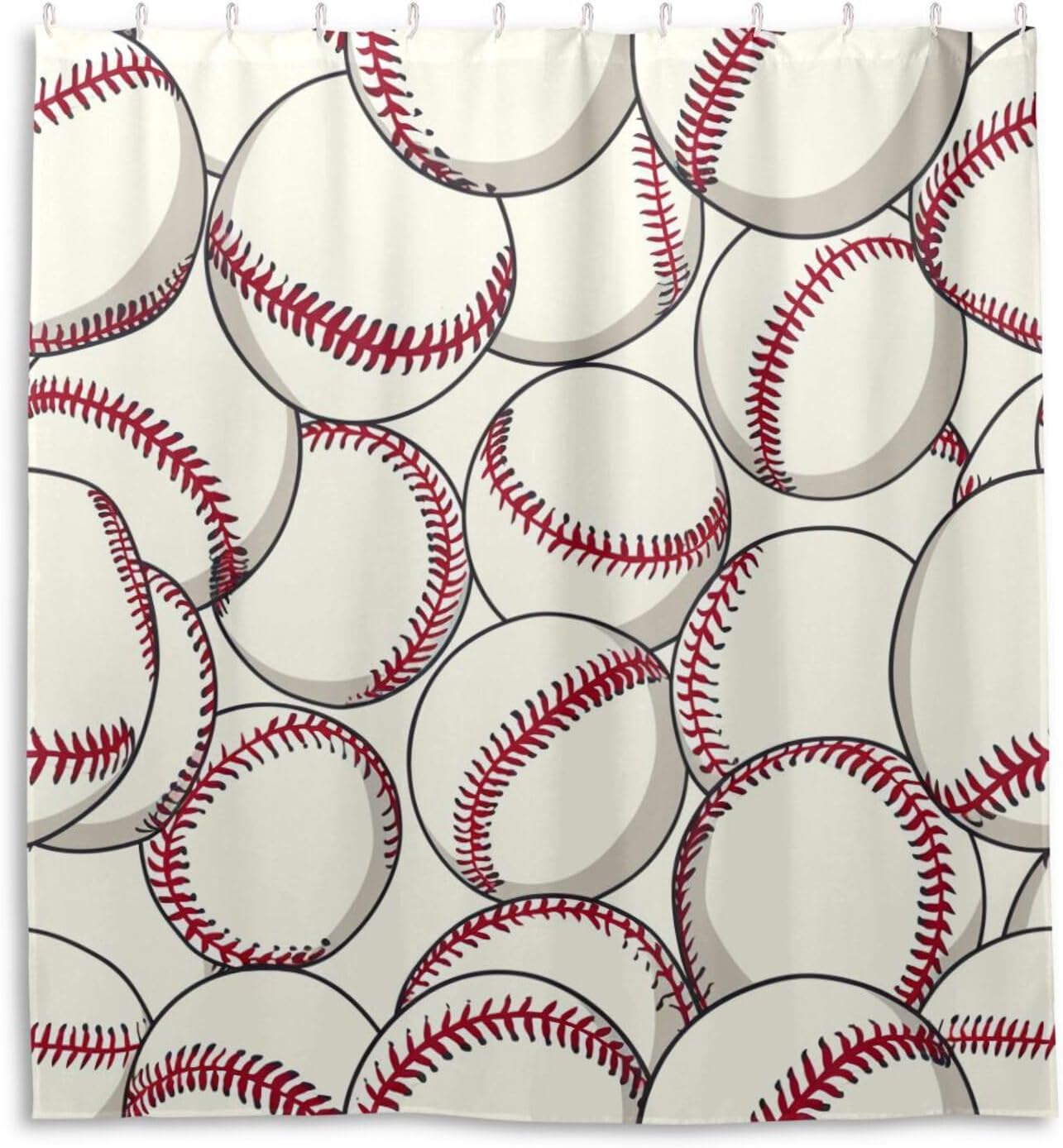 66x72 Inch Water Repellent Modern Shower Curtains with Hook Retro Baseball Style Polyester Fabric Washable Luxury Curtain Liner for Home Bath