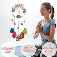 Vista 5 de Atrapasueños del árbol de la vida, Dreamsum atrapasueños para adultos con cristal de arco iris, hecho a mano, ágata dorada, decoración de ventana