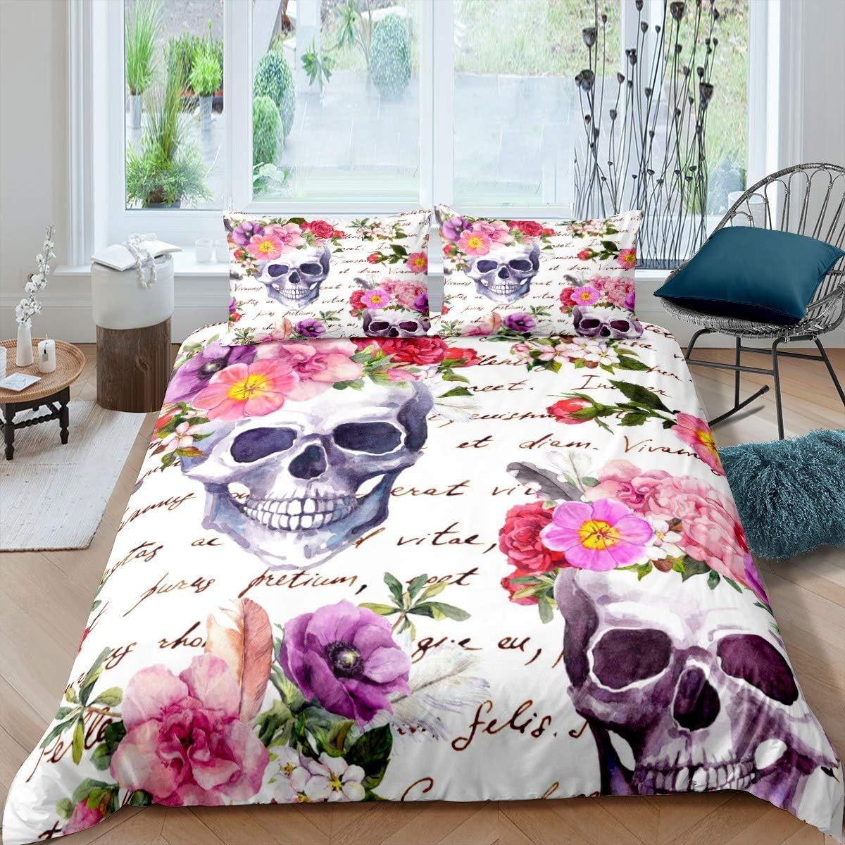 Parure de couette 3D crâne de roses girl pour transformer le style d'une chambre adulte