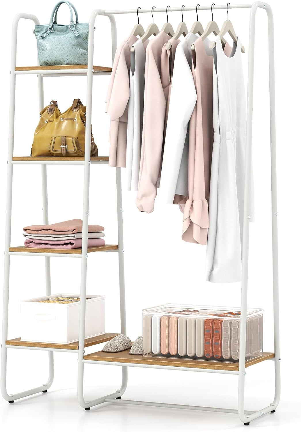 Giantex Clothes Rack with Shelves, Garment Rack with 5-Tier Shelves, Heavy Duty Clothing Rack with Hanging Rod, Freestanding Modern Closet Storage Organizer (White)