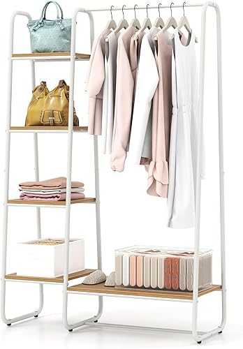 Giantex Perchero con estantes, perchero con estantes de 5 niveles, perchero resistente con barra para colgar, organizador de almacenamiento de