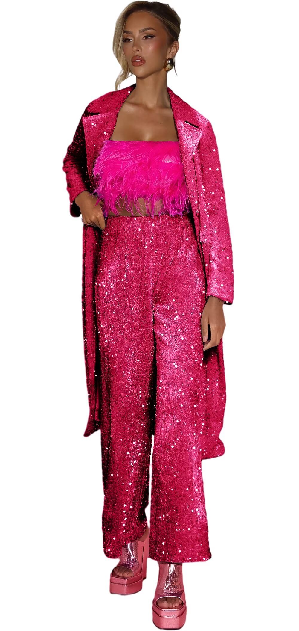 Sequin Suits for Women Elegant Glitter Long Jacket Coat Sparkly Womens Suit 2 Piece Sexy Wedding Party Wear
