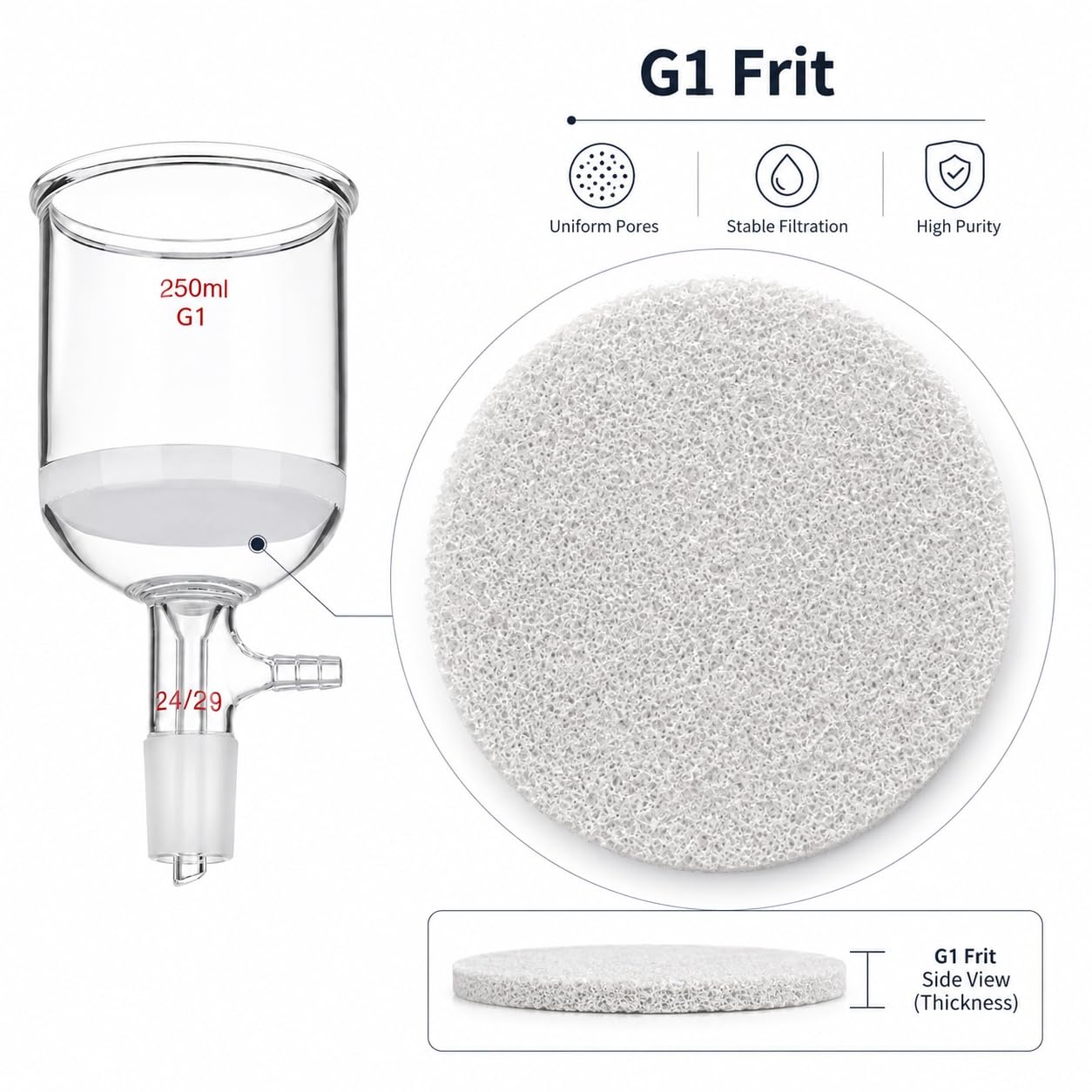 Lejek Filtrujący G1 Spiek Piaskowy Szkło Borokrzemowe Szlif 24/29-3000ml