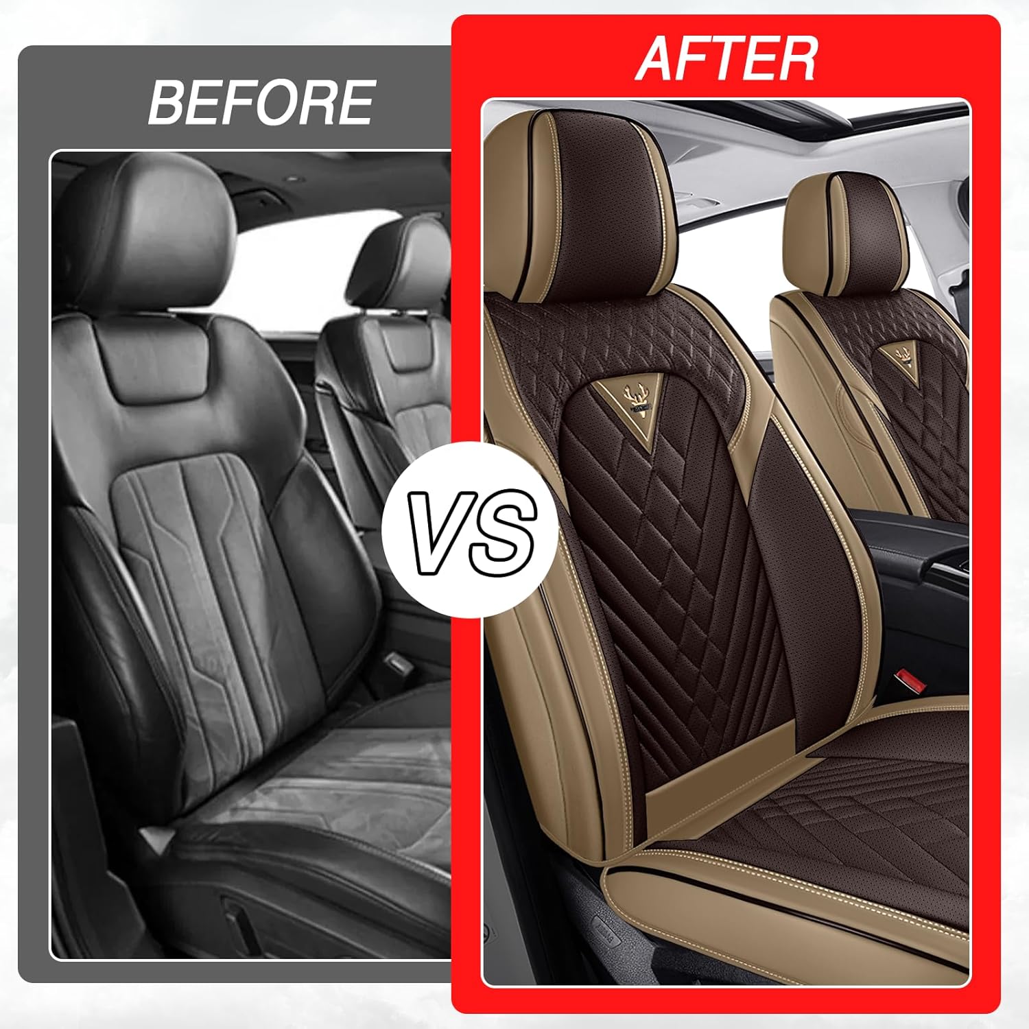 Car Seat Covers for Genesis G80 2017-2026, Premium Nappa Leather Waterproof & Anti-Slip, Full Coverage Customized fit Genesis G80 Seat Covers Front Set (2 Seats Standard,Beige-Brown)