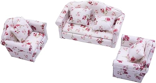 Miniatura 4 de Fateanuki Muebles de casa de muñecas a escala 1, 12, 3 piezas, sofá, casa de muñecas en miniatura, sala de juguetes, accesorios de decoración para