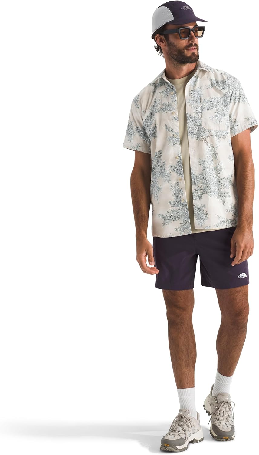The North Face Mens Short Sleeve Baytrail Pattern Button-Down Shirt - Soft Cotton T-Shirt, Chest Pocket