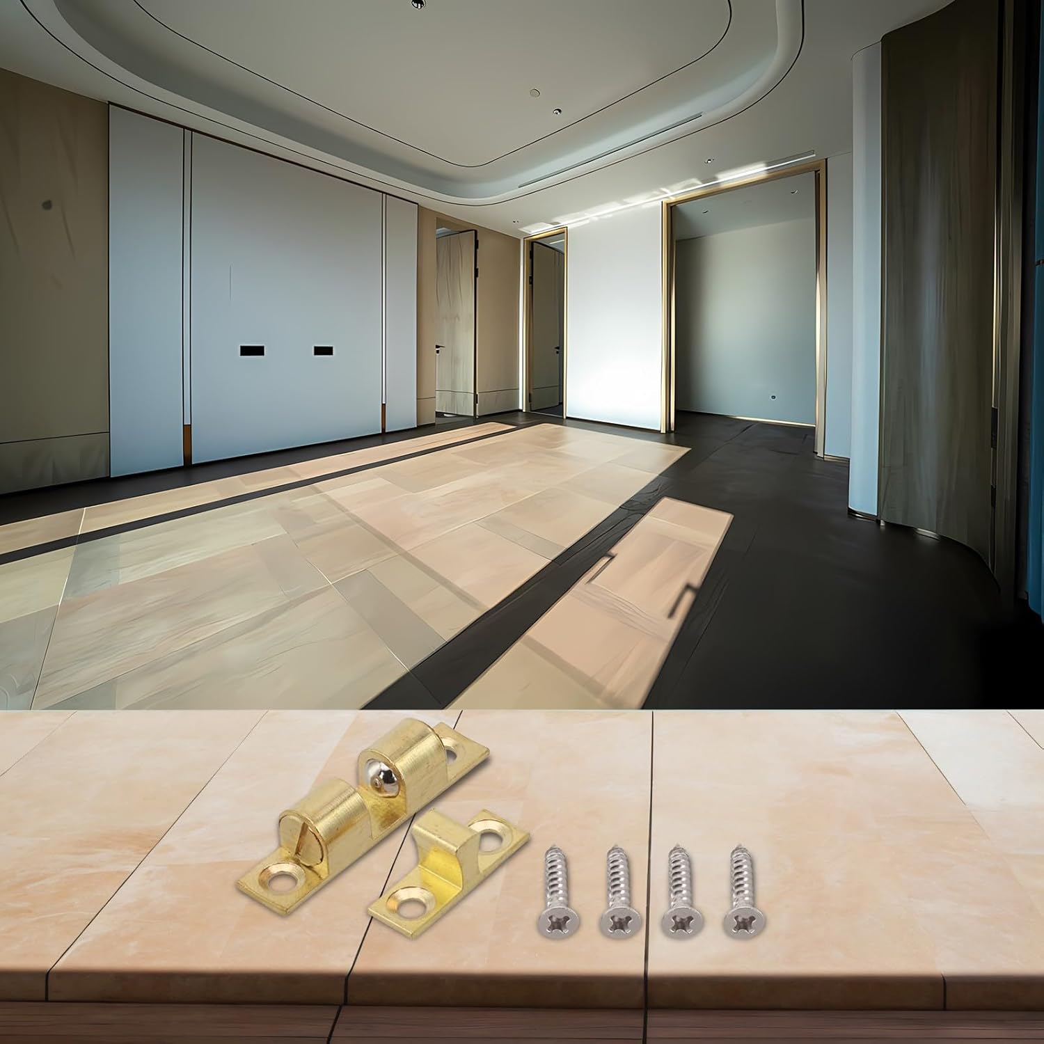 Ball Catch Adjustable Solid Brass Double Ball Tension Roller Latch for Cabinet Doors and Furniture with Copper and Stainless Steel Materials (60mm)