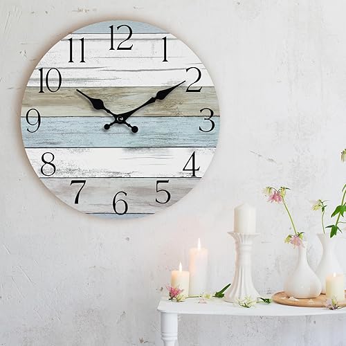 Miniatura 9 de HYLANDA Reloj de pared, 10 pulgadas, silencioso, sin tictac, funciona con pilas, relojes de madera rústicos decorativos para cocina, baño,