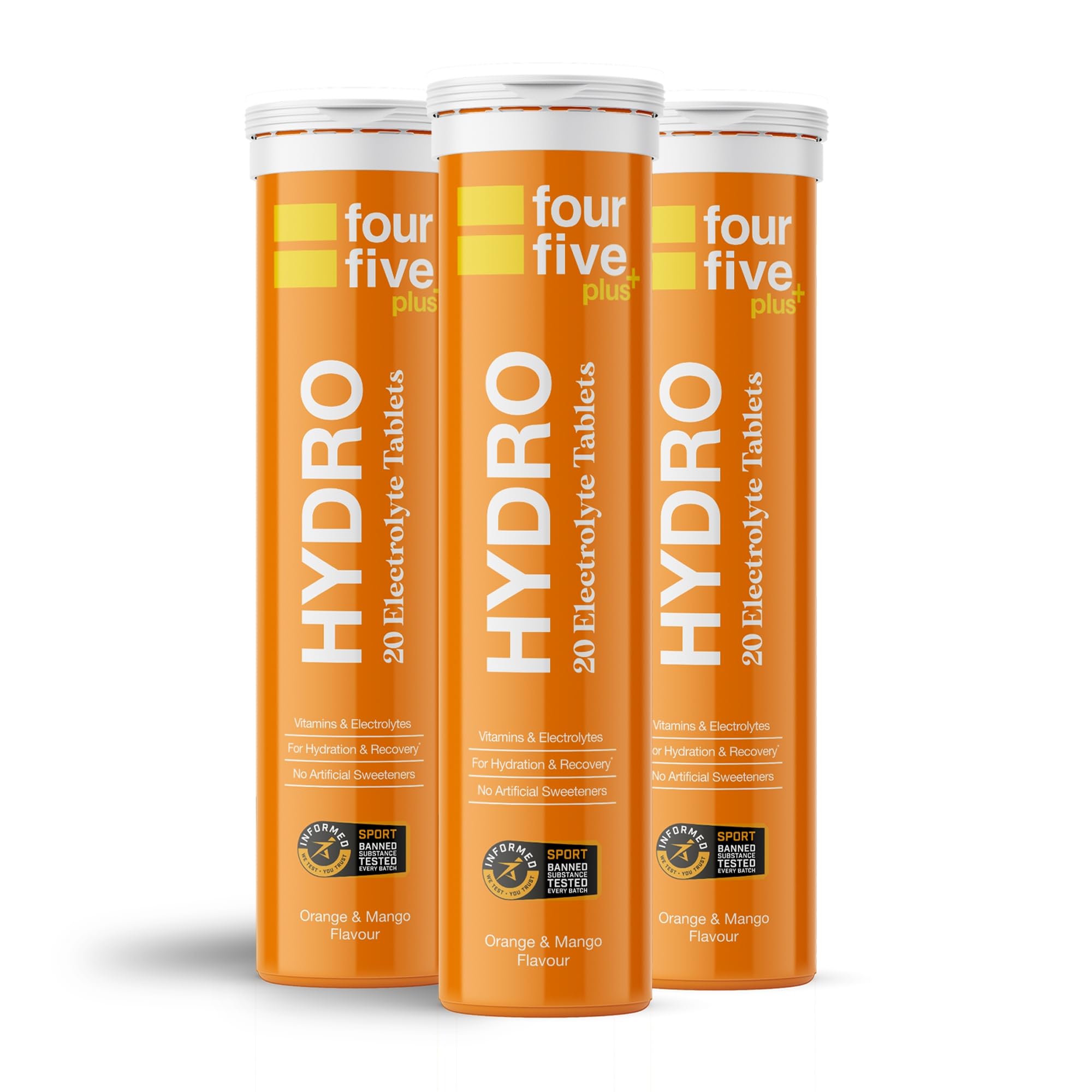 Sponsored Ad – fourfive Hydration Tablets (Orange & Mango) Low Calorie Vitamin Electrolytes, Vegan, Magnesium & Calcium, Sports Hydration - 3x20 Effervescent Tablets