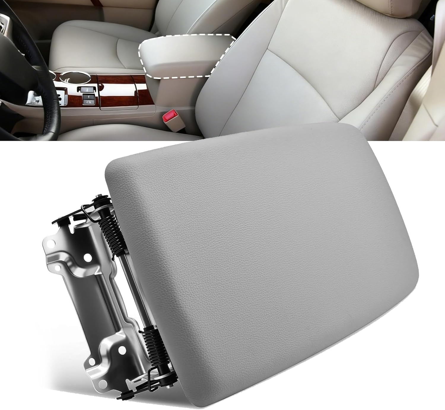 Center Console Lid Armrest Assembly with Bracket Gray Compatible with Toyota Highlander 2008-2013 Replaces 58905-0E040-B0 Arm Rest Box Lid Middle Console Cover