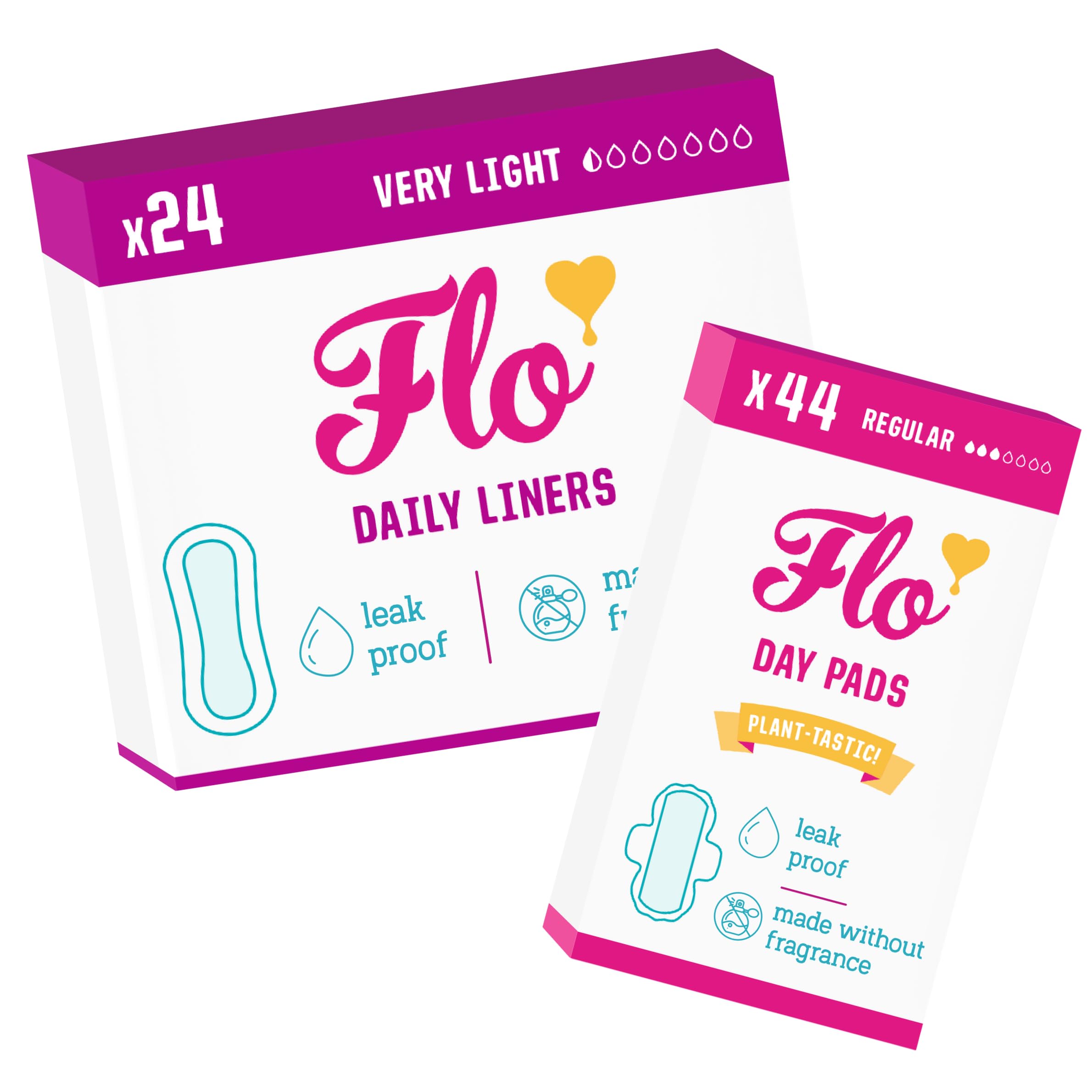 FLO Bamboo Day Pads & Liners Bundle - 68 Count, Extra Heavy, Unscented, Organic Bamboo, Vegan & Cruelty Free